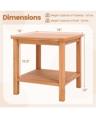 Acacia Wood 2-Tier Patio Side Table Set of 2 with Slatted Tabletop