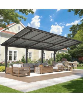 20'x10 feet  Lean to Hardtop Metal Carport Gazebo, 10x20 Outdoor Freestanding Pergola Gazebo