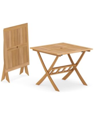 36 in Acacia Wood Folding Patio Dining Table with Umbrella Hole