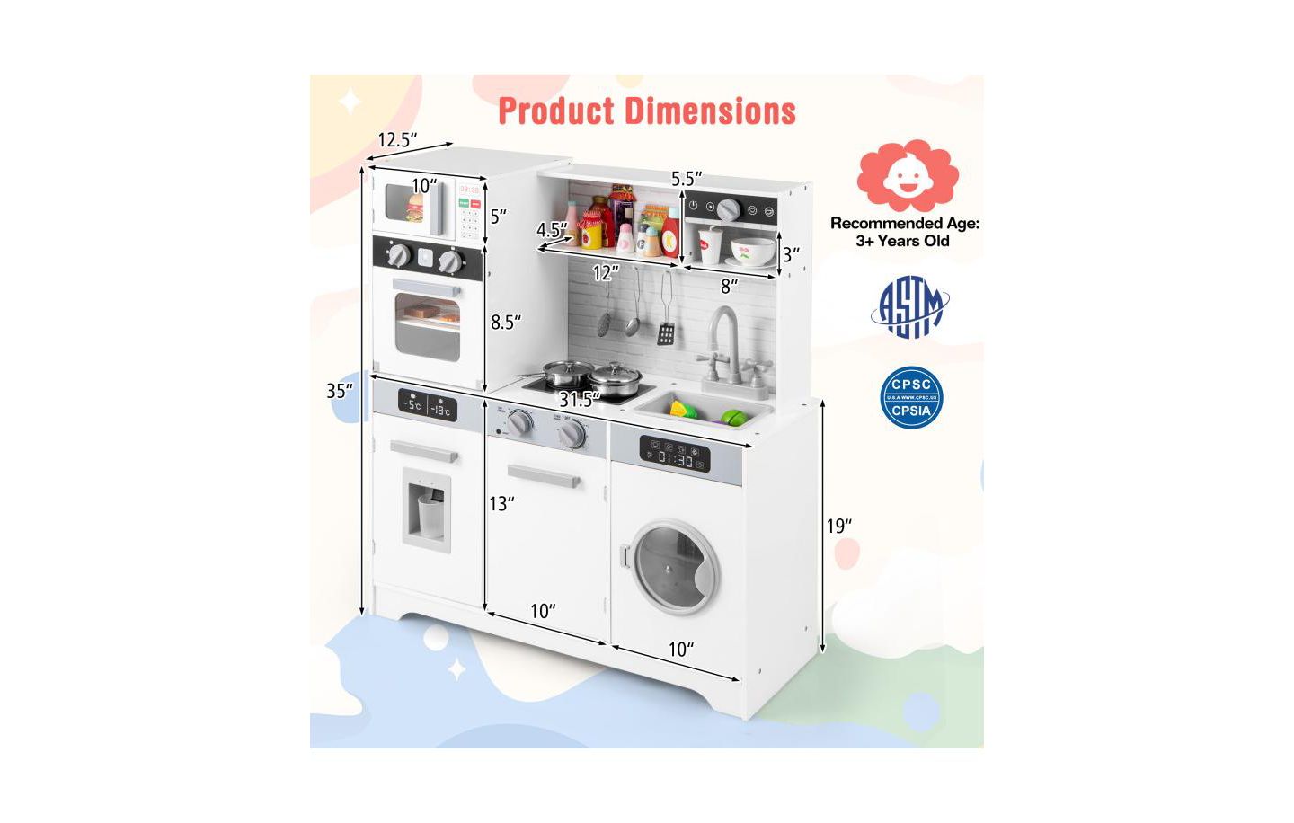 Детские игрушки HONGGE Pretend Play Kitchen Wooden Toy Set with Real Lights and Sounds, цвет: Белый — фото 3