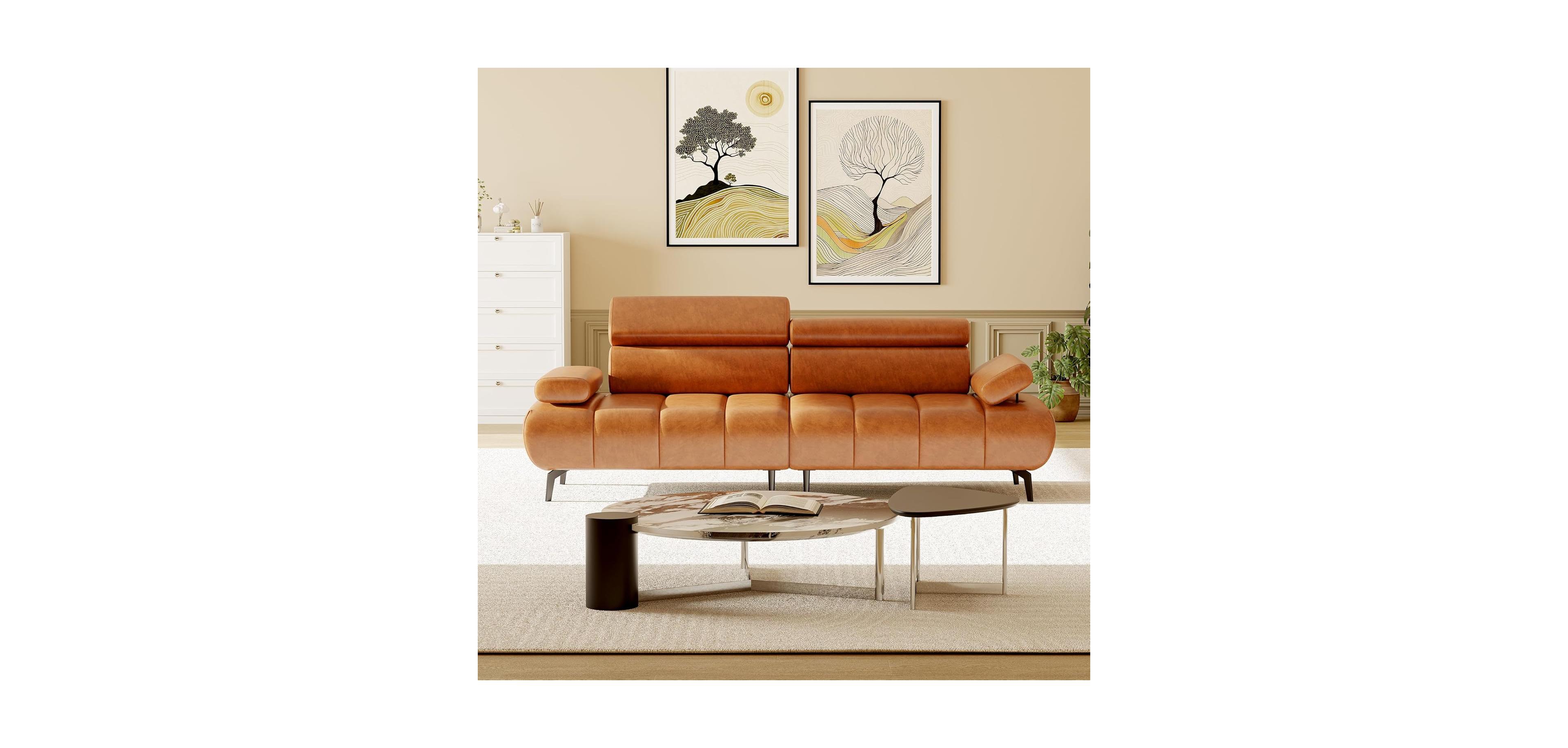 gaomon Sofa Couch, Couches for Living Room, Morden 3 Seater Pu Leather Sofas with Adjustable Headrest and Armrest, for Bedroom, Office
