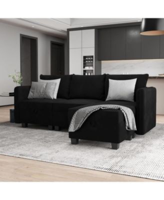 Sectional Sofa with Storage Four Seat L Shaped Couch Storage Ottoman Modern Velveteen Modular Sectional Apartment