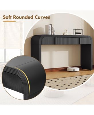 55" Modern Fluted Curved Console Table, Wood Entryway Accent Table with 2 Drawers and Rounded Edges for Hallway, Living Room