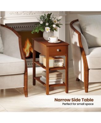 Set of 2 3-Tier Narrow End Tables with Drawer and Storage Shelves
