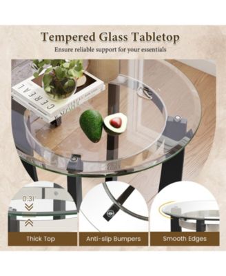 24 in Round Accent Side Table with Tempered Glass Top and Rubber Wood Base