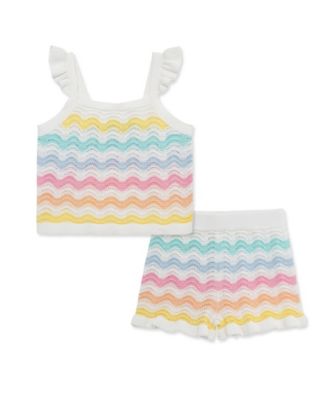 Baby Girls' Wavy Pointelle Knit Top and Shorts, 2-Piece Set