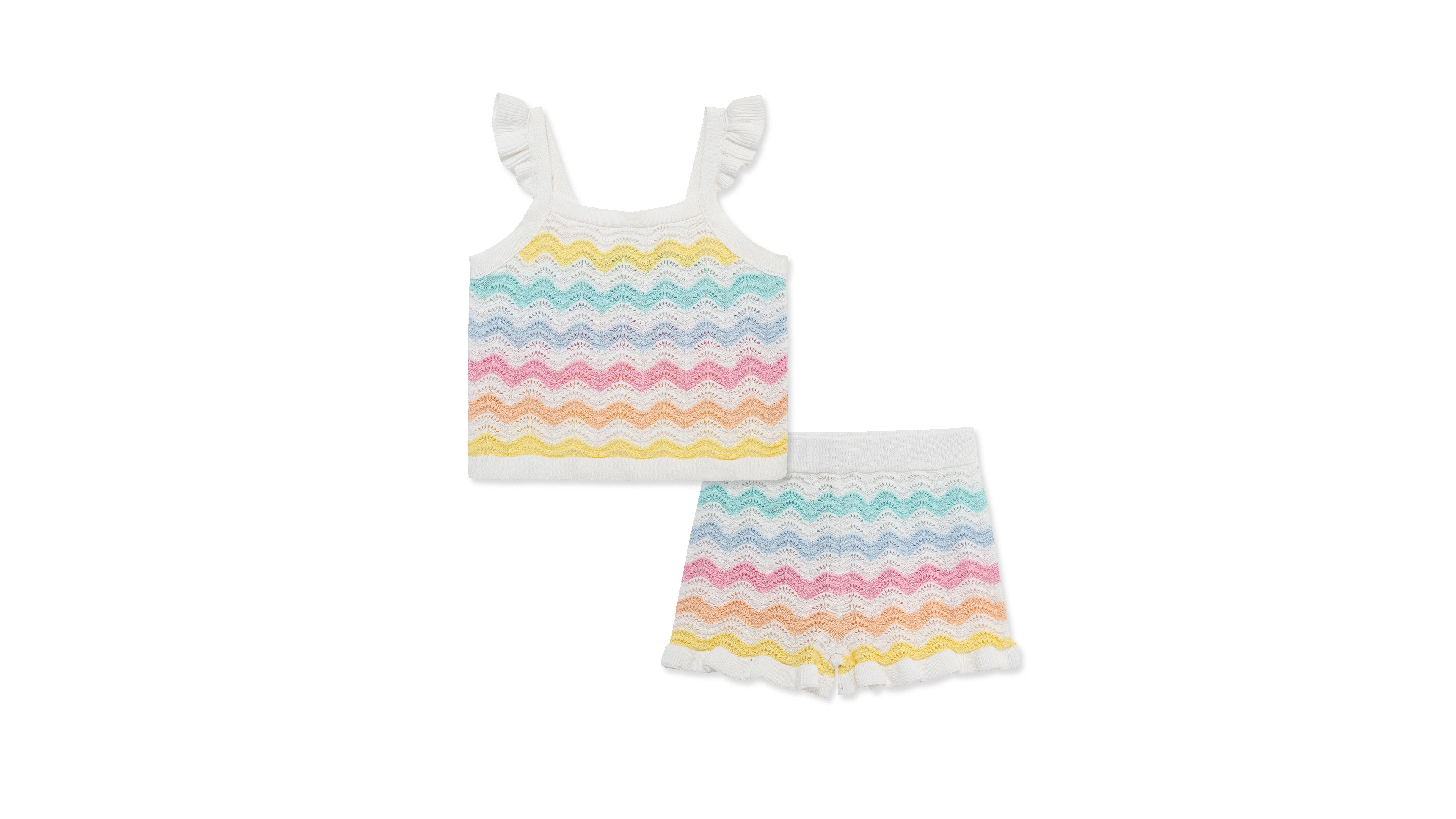 Little Me Baby Girls' Wavy Pointelle Knit Top and Shorts, 2-Piece Set