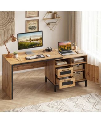 71 Inch  Office Desk with Drawers and Open Storage Shelves