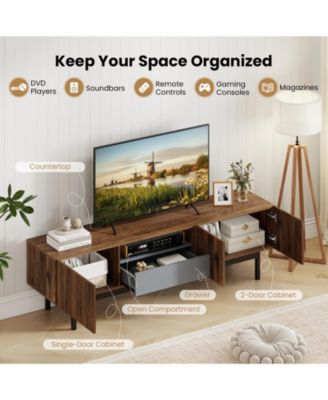 Modern Mid Century TV Cabinetfor TVs  with Drawer-Walnut