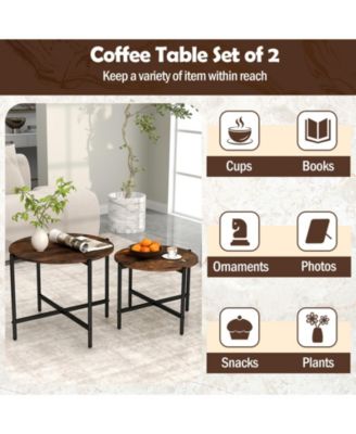 Nesting Round Coffee Table Set of 2 Metal Frame