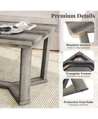 Rectangle Coffee Table with Cross-Shaped Rubber Wood Base