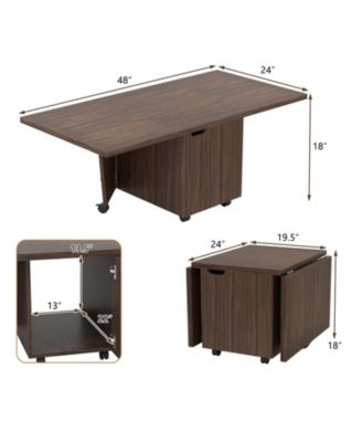 Foldable Extendable Coffee Table with Storage Cabinet