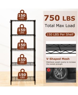 5-Tier Heavy Duty Metal Storage Shelving Unit with V-Shaped Wire Rack, 750 LBS Capacity