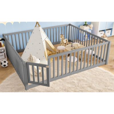 Bed Floor Bed with Safety Guardrails and Door