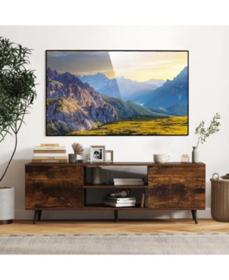 TV Stand with Power Outlets and Adjustable Shelf for 60 Inch TVs-Rustic