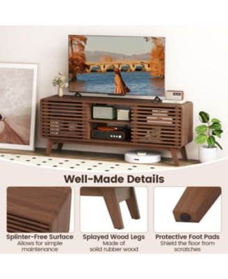 TV Stand for TVs with Sliding Doors and Adjustable Shelves for Living Room-Walnut