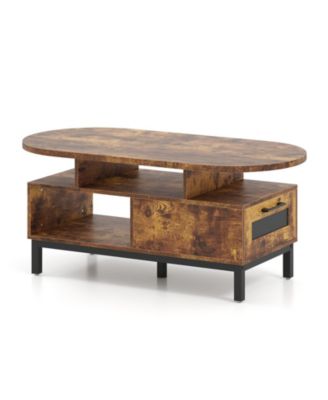 47-Inch Oval Coffee Table with Drawers and Open Compartments