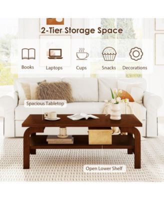 47 in Mid-Century Rectangular Coffee Table with Open Storage for Living Room