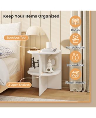 Half Round End Table with Two Open Shelves for Small Spaces, 15 x 15 x 19 in