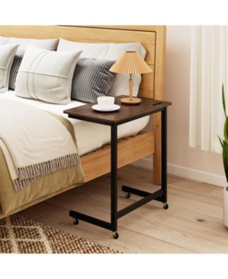 C-Shaped Mobile End Table with Wheels and Built-In Phone Slot, 23.5 x 15.5 x 26 in