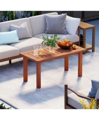 Slatted Wood Patio Coffee Table for Deck and Poolside