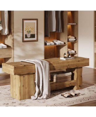 Solid Wood Shoe Rack Bench, 63" Farmhouse Entryway Bench with Storage Shelf, Shoe Storage Organizer, Wide Rustic Bench