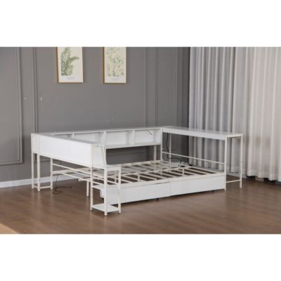 Bed w/ Bookcase, Storage, LED, Charging