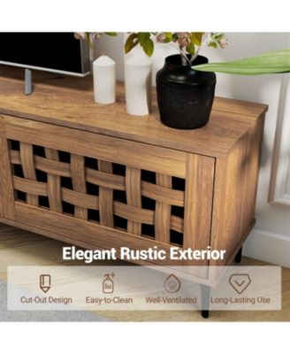 TV Stand for TVs  with 2 Doors and Storage Cabinets-Walnut