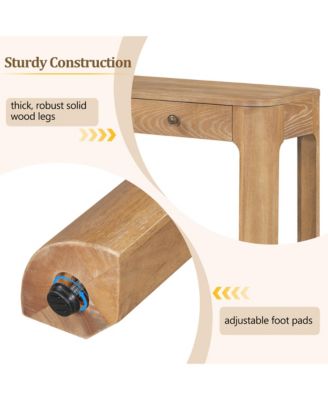 Rustic Console Table, 52" Entryway Table with 3 Concealed Drawers, Curved Corners and Thick Legs for Hallway and Living Room