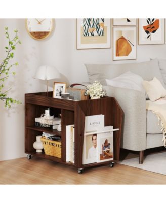 3-Tier Rolling Side End Table with Wheels and Side Storage Rack, 30 x 15.5 x 22 in