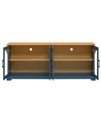 Farmhouse TV Stand for TVs , Two-Tone Media Console Table with Semi-Arched Glass Doors and Cable Management for Living Room