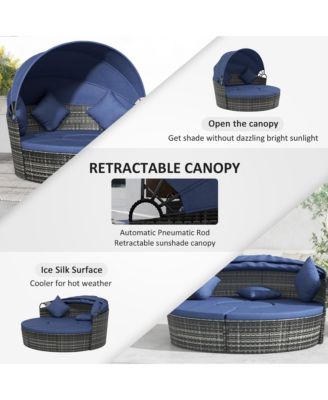 Rat Daybed Patio Furniture Set w/ Adjustable Canopy, Dark