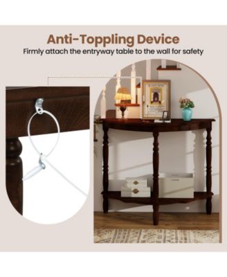 42-Inch Half Moon Console Table with Lower Shelf Espresso