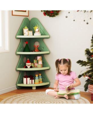 4-Tier Kids Corner Bookshelf with Tree-Shaped Design and Display Shelves