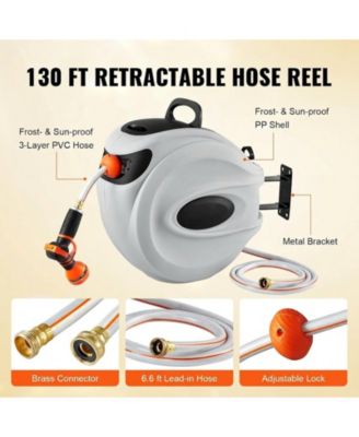 Wall-Mounted Retractable Hose Reel 130 ft x 1/2in with 9-Pattern Nozzle