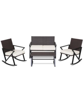 Set of 4 Patio Rattan Wicker Rocking Chairs Loveseat Table Rocker Set Patio