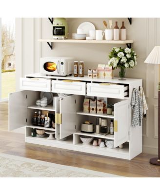 Farmhouse Sideboard Storage Cabinet, 3 Drawers 4 Doors Buffet with Adjustable Shelving and Open Compartments for Kitchen, Living Room