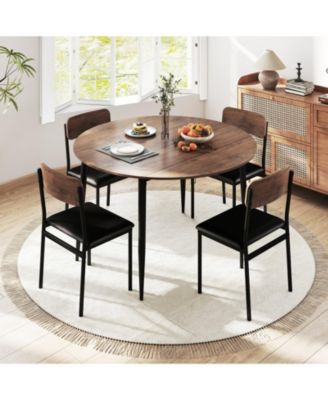 5-Piece Round Drop Leaf Dining Table Set with 4 Upholstered Chairs