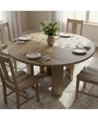 Round Dining Room Table for 4-6, 47'' Farmhouse Table, Kitchen Dinner Room Tables, Rustic Circle Tables