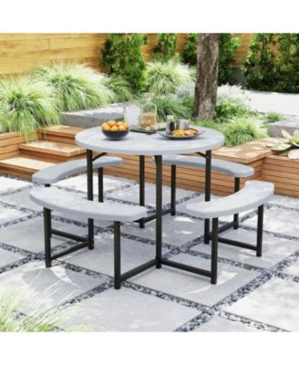 Round HDPE Picnic Table and Bench Set for 4-8 People with Umbrella Hole