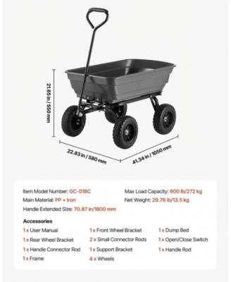 600 lbs Poly Dump Cart Wagon with 90 Quick-Dump and 180 Swivel Wheels