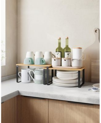 Stackable Expandable Cabinet Organizer Metal Wood Spice Rack