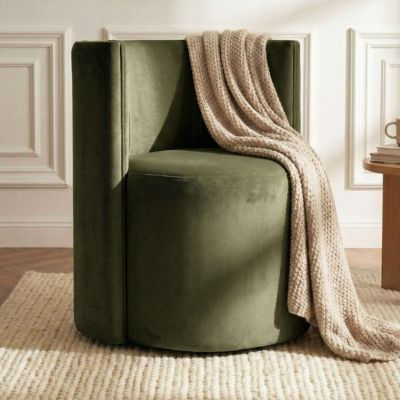 Velvet Swivel Barrel Accent Chair 360degree(s) Rotating Tub Chair, 1 Piece