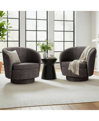 30.5 Swivel Barrel Accent Chair, Textured Fabric Round Armchair, 1 Pc