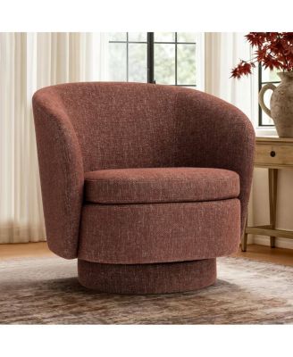 30.5 Swivel Barrel Accent Chair, Textured Fabric Round Armchair, 1 Pc