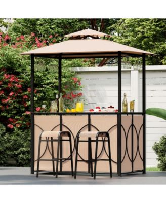  FT Grill Gazebo Set with 2 Bar Stools, Bar Table and Double Roof Canopy