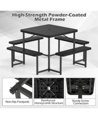 Square HDPE Outdoor Picnic Table and 4-Bench Set for 4-8 People