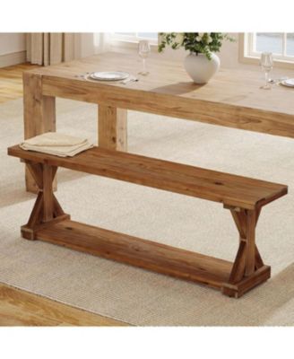 Solid Wood Dining Bench, Rustic Farmhouse Bench for Dining Table, 2-Tier Wooden Storage Seat