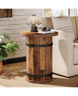 Round End Table, Industrial Side Table with Sturdy Base, 19.7-Inch Nightstand for Small Spaces, Living Room, Bed Room