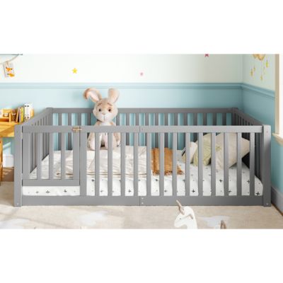 Bed Floor Bed with Safety Guardrails and Door for Kids